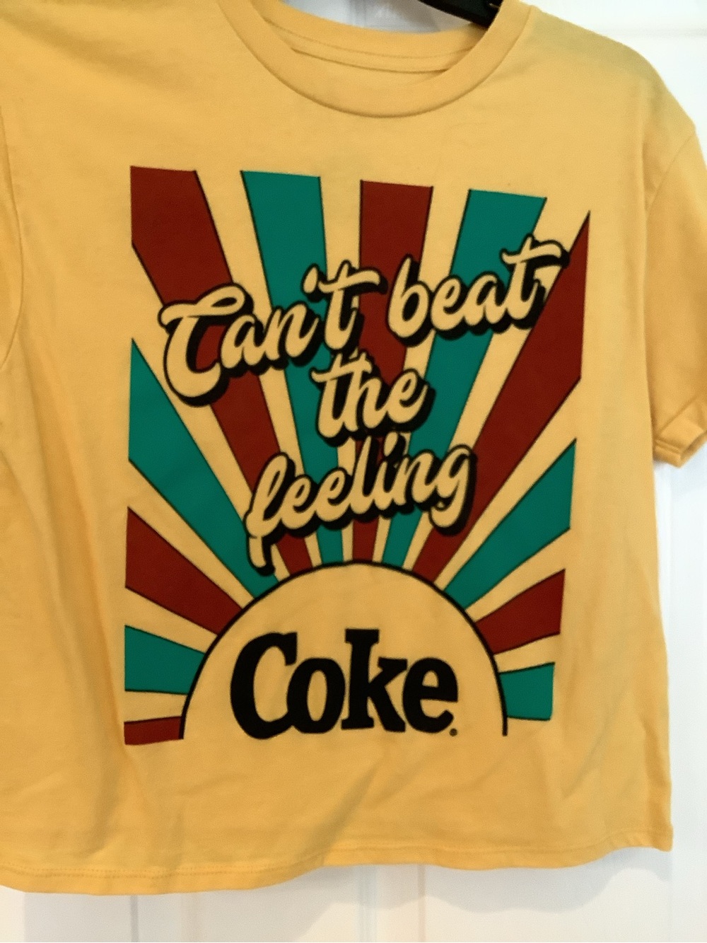 Coca Cola Yellow Graphic Tee with Teal & Maroon Print - Picture 2 of 4
